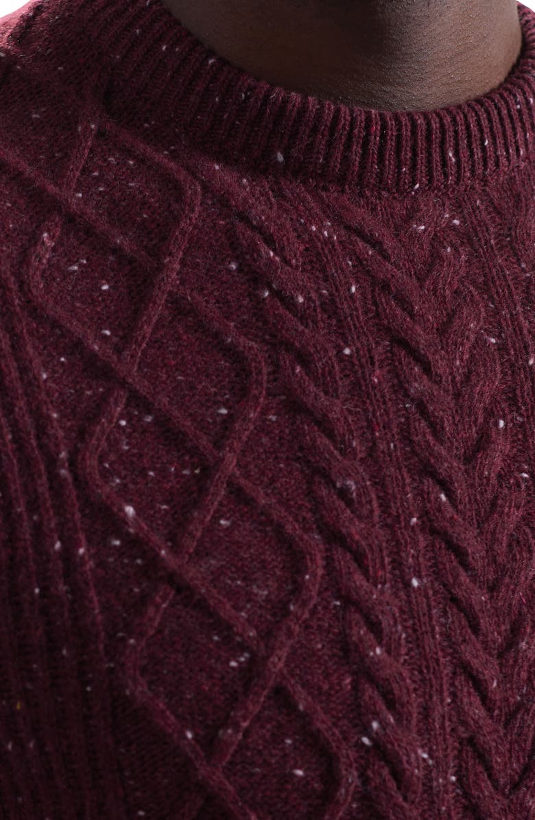 Bugatchi Cable Stitch Crewneck Wool Blend Sweater, Alternate, color, Burgundy