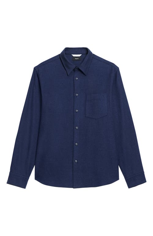Theory Weekend Brushed Cotton Twill Button-up Shirt In Blue