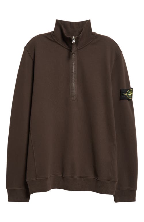 Stone Island Compass Patch Brushed Fleece Half Zip Sweatshirt In Brown