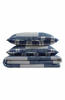 Eddie Bauer Moose Plaid Pinstripe Patchwork Reversible Quilt & Sham Set
