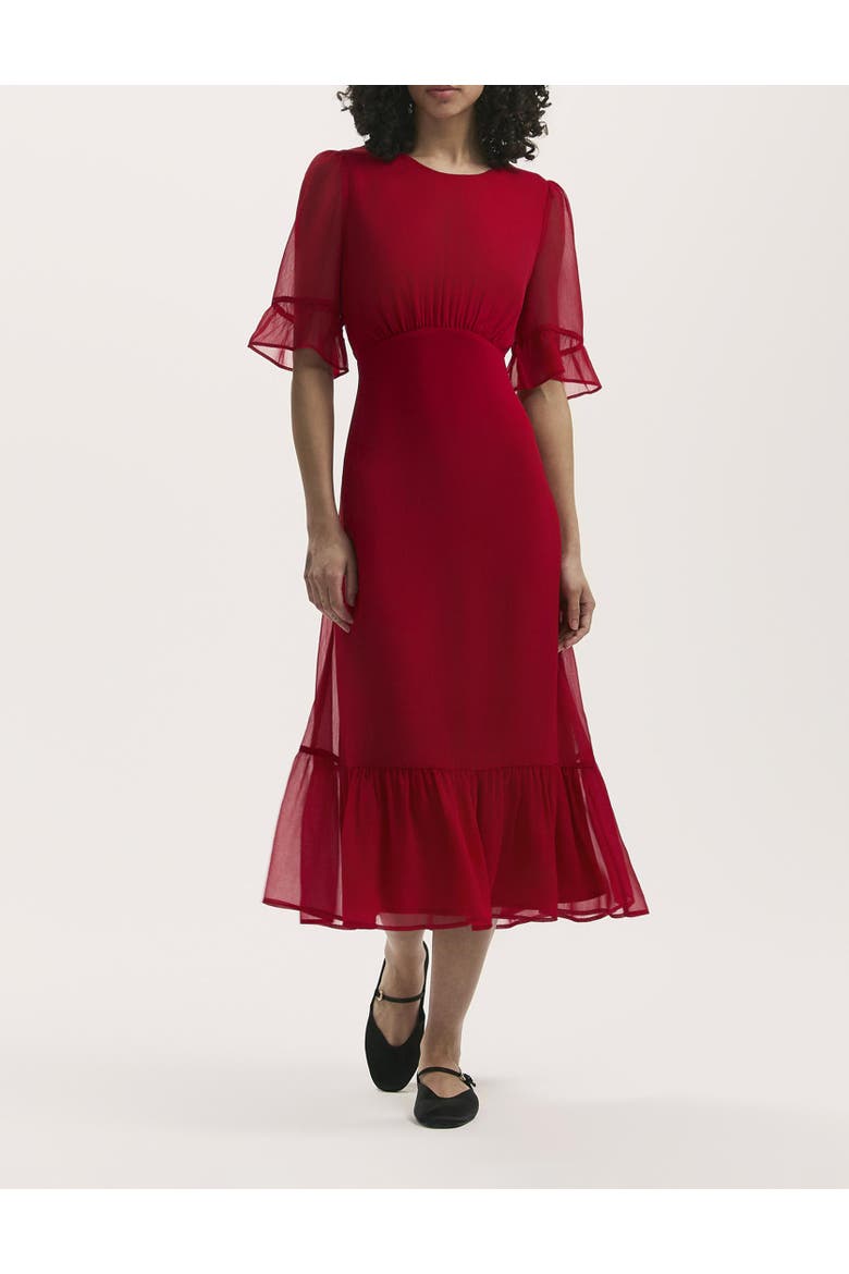 Jennifer Short Sleeve Chiffon Midi Dress, Alternate, color, Red