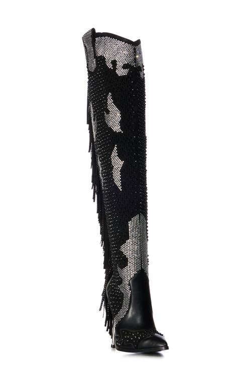 Azalea Wang Crewe Fringe Over The Knee Boot In Black