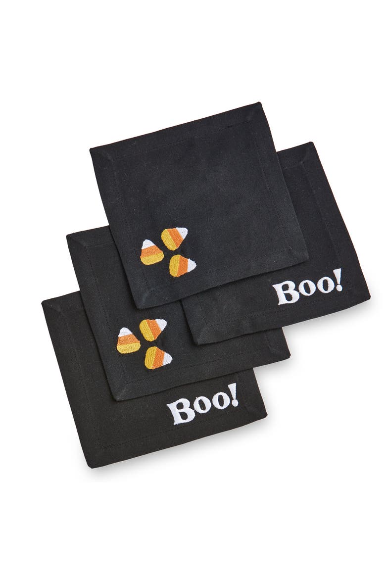 Halloween Boo Crew Cotton Bar Coaster Set Black Multi 5x5 in 4 ct, Main, color, Black