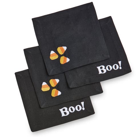 Halloween Boo Crew Cotton Bar Coaster Set Black Multi 5x5 in 4 ct