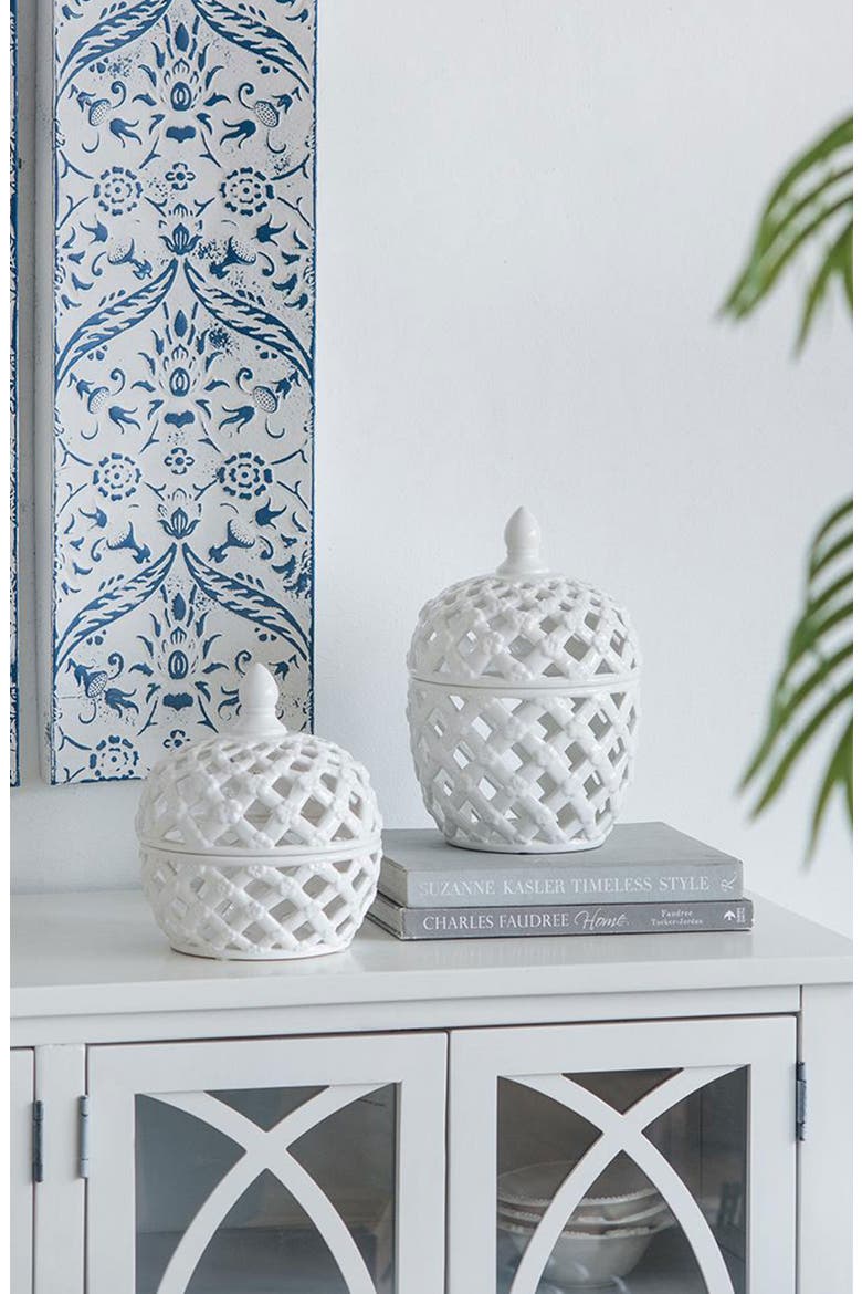 Ballas Bird Large Lidded Jar, Alternate, color, WHITE