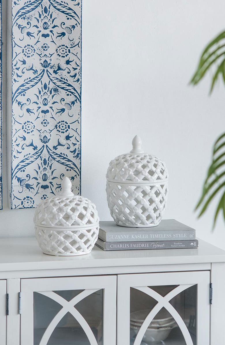 A & B Home Ballas Bird Large Lidded Jar, Alternate, color, White