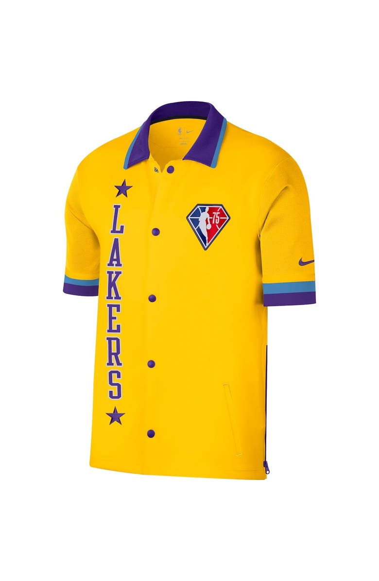 Nike Men's Nike Gold/Purple Los Angeles Lakers 2021/22 City Edition Therma Flex Showtime Short Sleeve Full-Snap Collar Jacket, Alternate, color,
