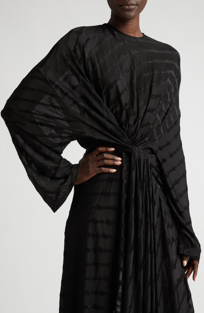 Balenciaga BB Tie Front Long Sleeve Dress, Alternate, color,