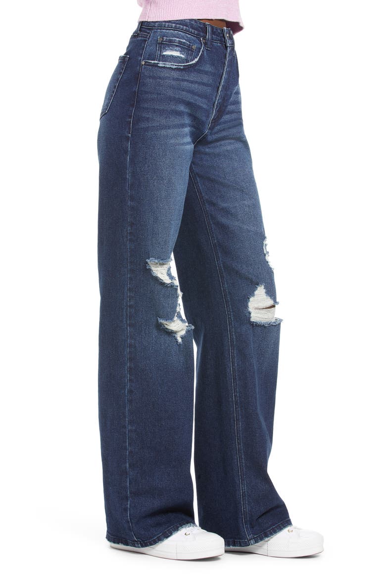 High Waist Distressed Wide Leg Jeans, Alternate, color, DARK SUNLAND WASH