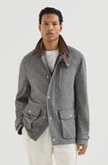 Brunello Cucinelli Cashmere and silk diagonal field jacket with nappa leather inserts