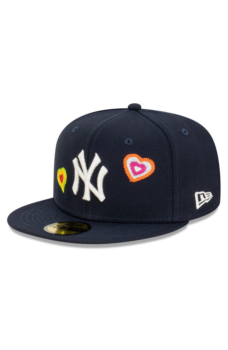 New Era Men's New Era Navy New York Yankees Chain Stitch Heart 59FIFTY Fitted Hat, Alternate, color,