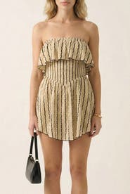 Modenaire Textured Strapless Mini Dress with Ruffled Bodice and Fitted Waist