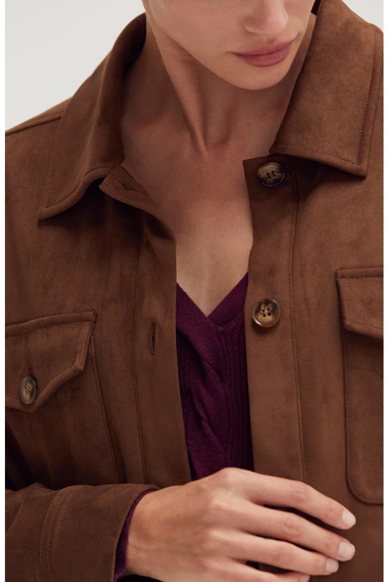 Faux Suede Shirt Jacket, Alternate, color, Espresso