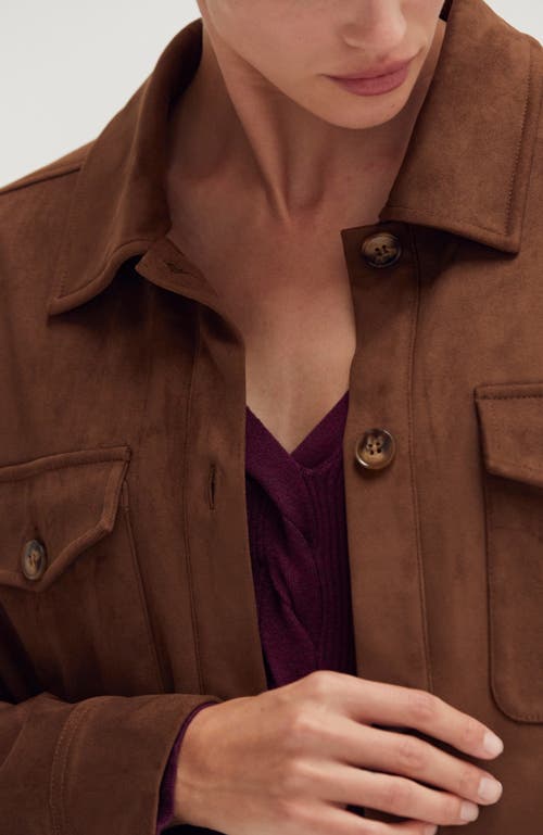Crescent Faux Suede Shirt Jacket In Brown