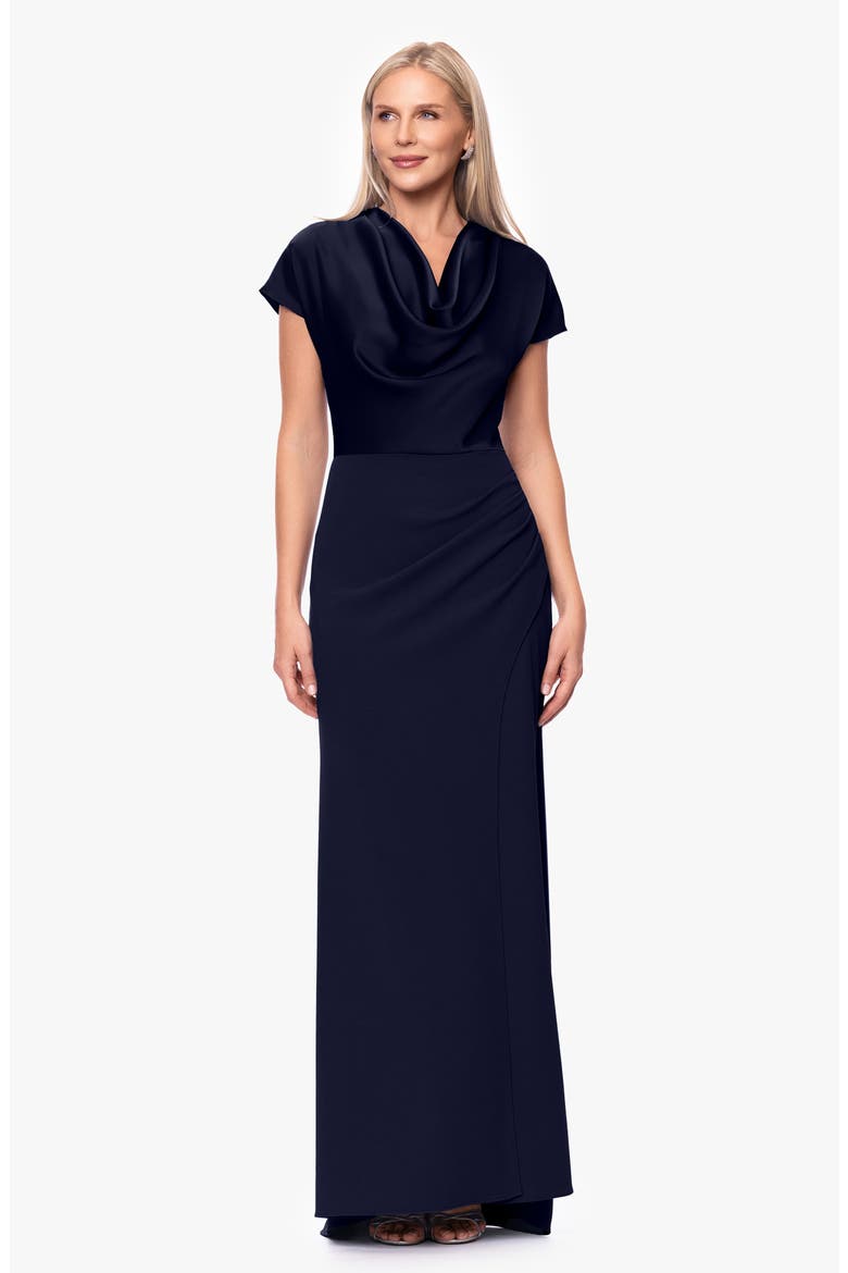 Cowl Neck Satin Gown, Alternate, color, NAVY