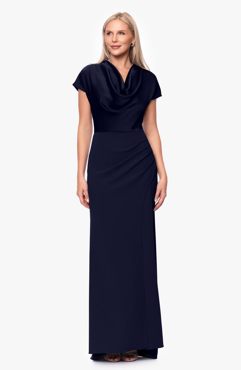 Betsy & Adam Cowl Neck Satin Gown, Alternate, color, Navy