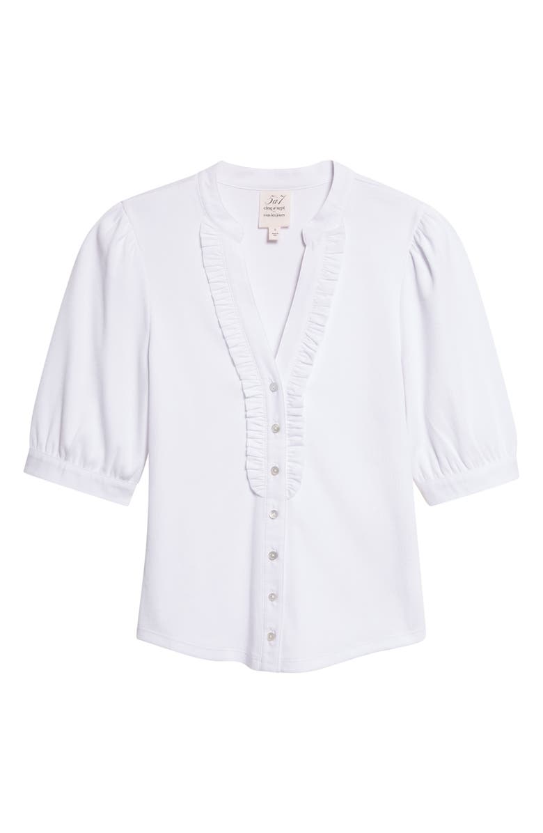 Cinq à Sept Junie Ruffle Rib Top, Alternate, color, White/ White