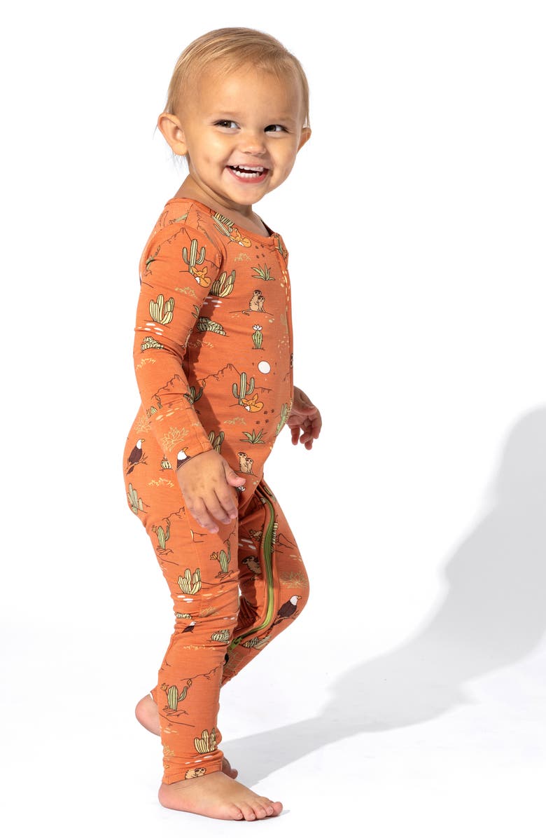 Bellabu Bear Kids' Desert Fitted One-Piece Convertible Pajamas, Alternate, color, Orange