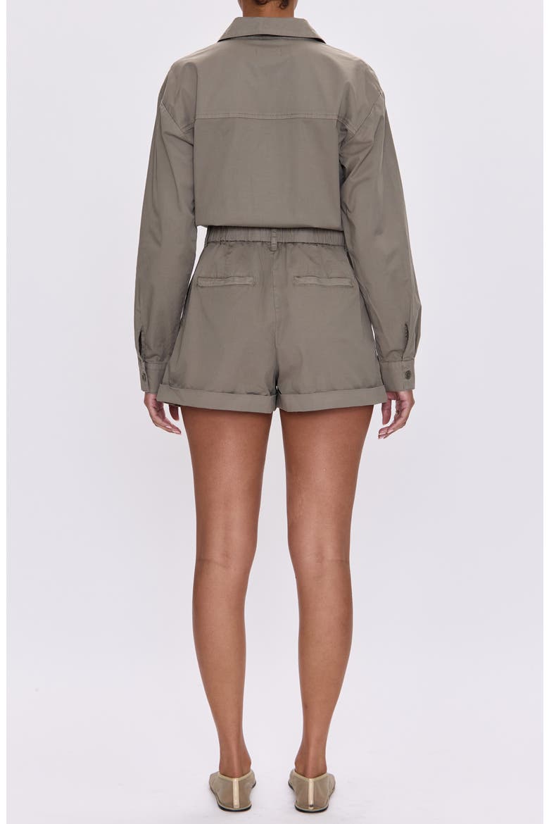 Archie Long Sleeve Stretch Cotton Romper, Alternate, color, SOFT MOSS