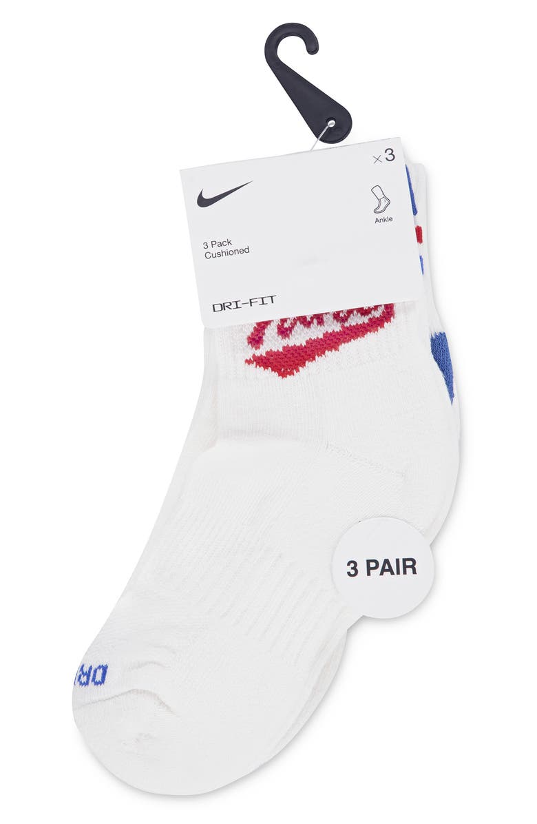 Nike 3-Pack Retro GFX Quarter Socks, Alternate, color, Sail