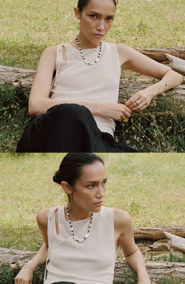 MANGO Cutout Crossover Knit Top, Alternate, color, Ecru