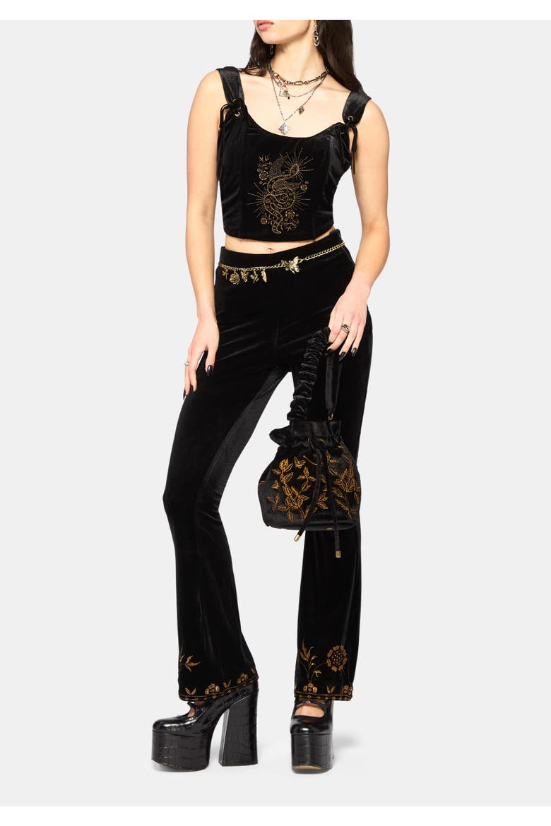 Kobra Velour Embroidered Flare Trouser, Alternate, color, Black