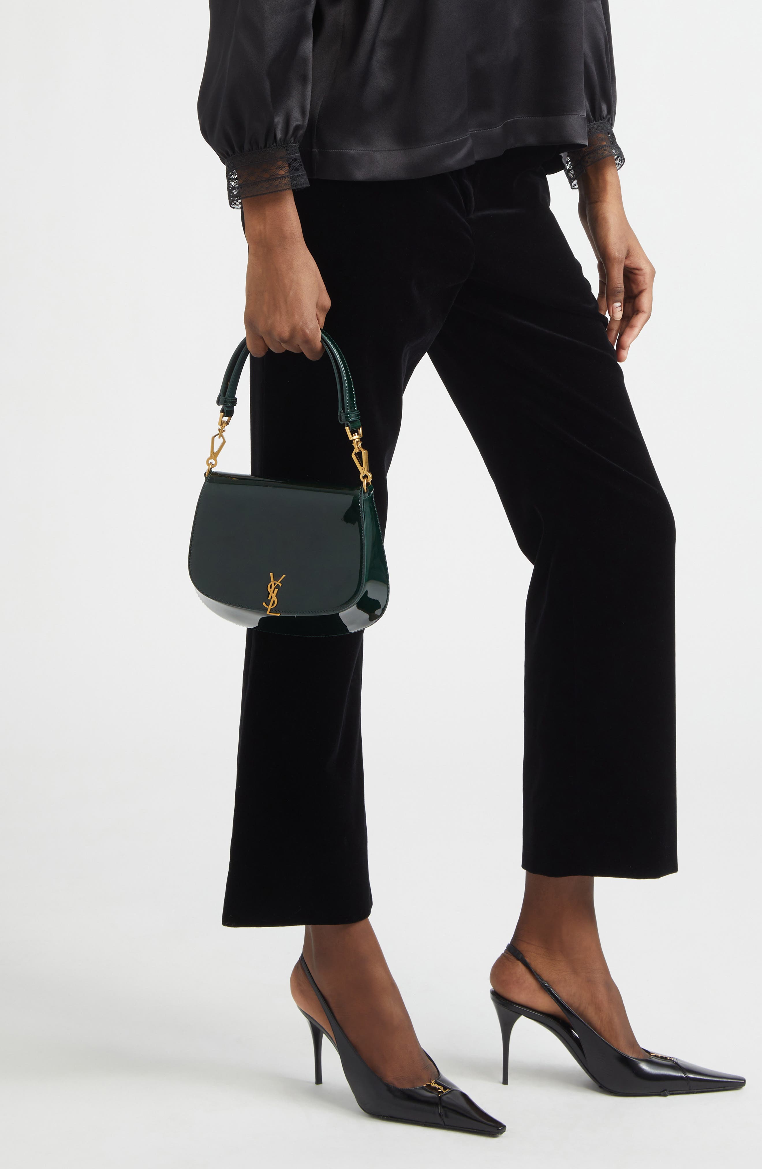 Saint Laurent Celia Patent Leather Handbag, Alternate, color, 