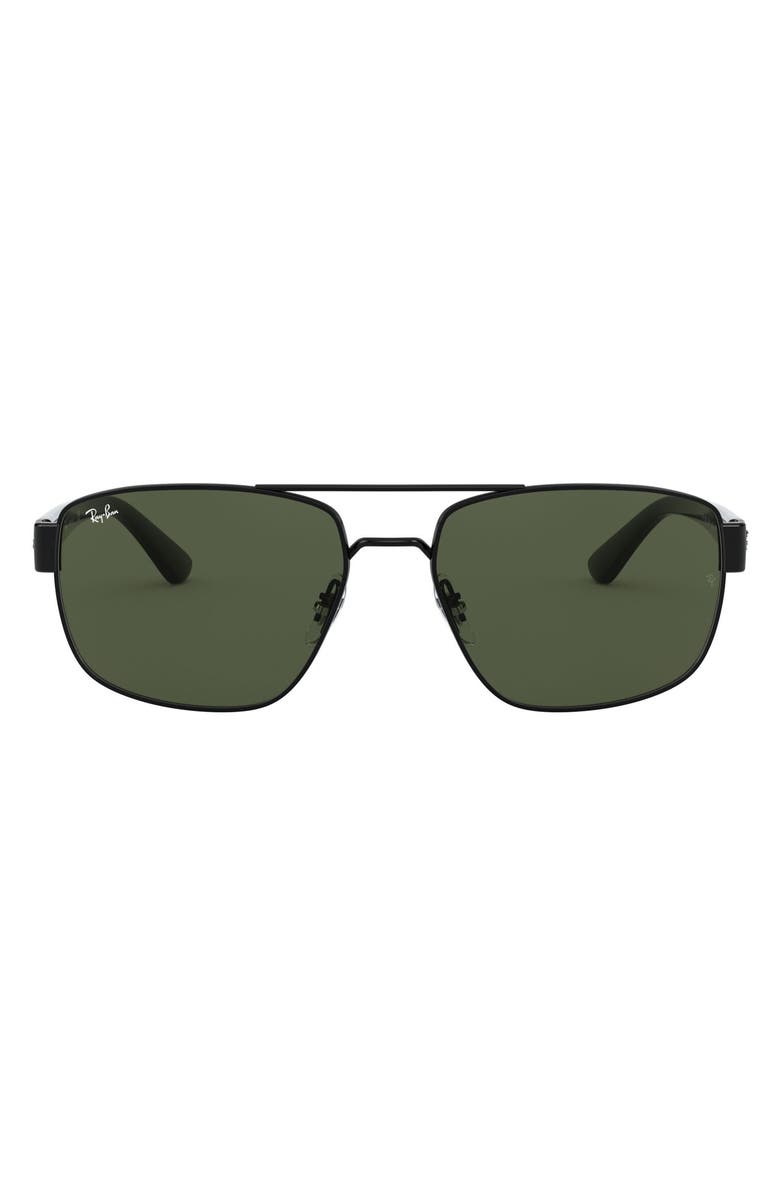 Ray-Ban 60mm Navigator Sunglasses, Main, color, Black/ Green
