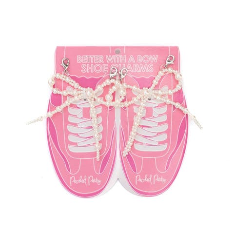 Packed Party Better with a Bow White Pearl Shoe Charms - Faux Pearl-Studded Bow Shoe Charms with Lobster Clips for Sneakers, 2.75x3.3 Inch