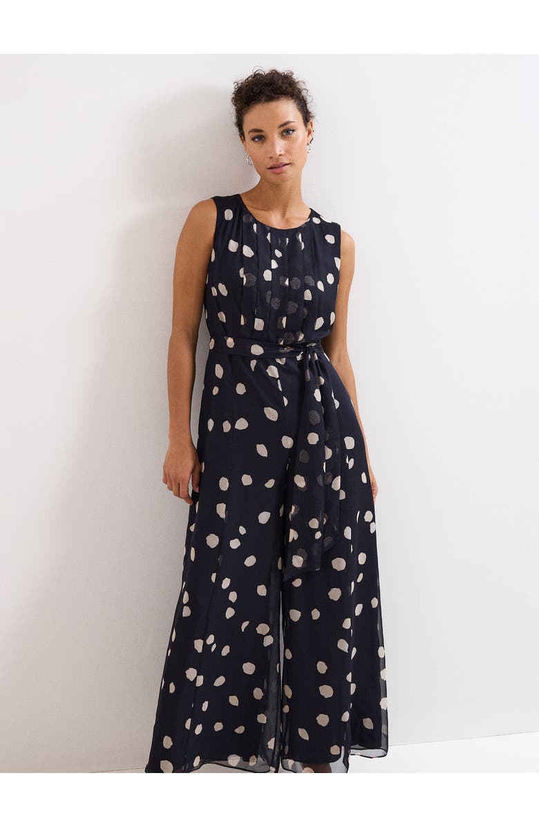 Phase Eight Maxine Spot Tie-Waist Maxi Jumpsuit, Alternate, color, Navy/Ivory