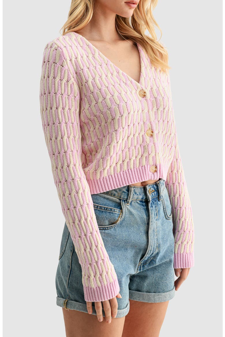 Cable Knit Contrast Cardigan, Alternate, color, PINK BUTTER