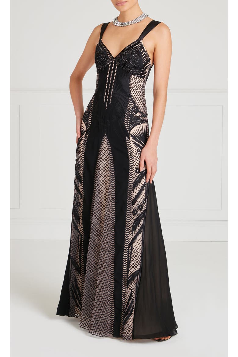 Giselle Strappy Gown, Alternate, color, Black Mix