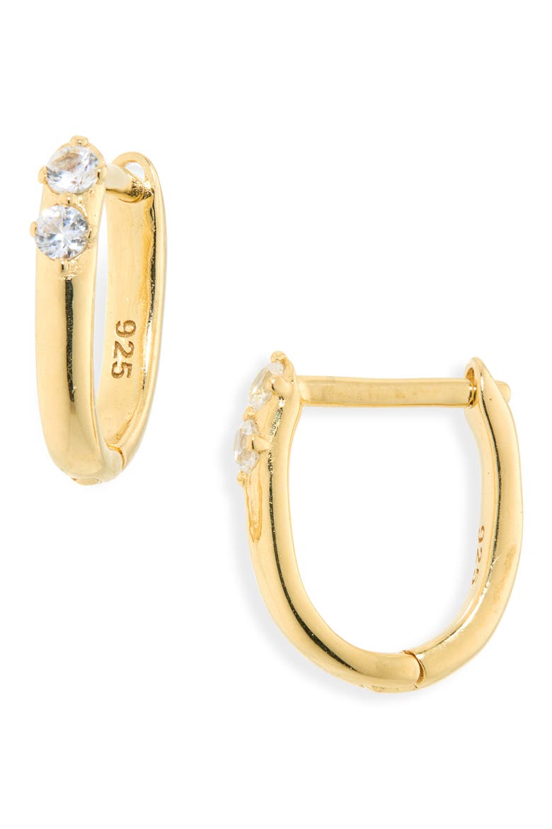 Demi-Fine Crystal Huggie Hoop Earrings, Main, color, 14K GOLD