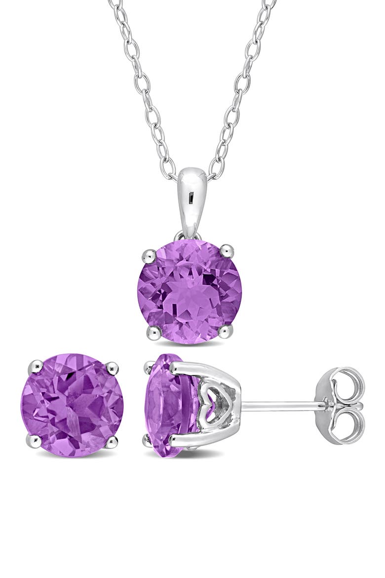 Round Cut Amethyst Pendant Necklace & Stud Earrings Set, Main, color, PURPLE