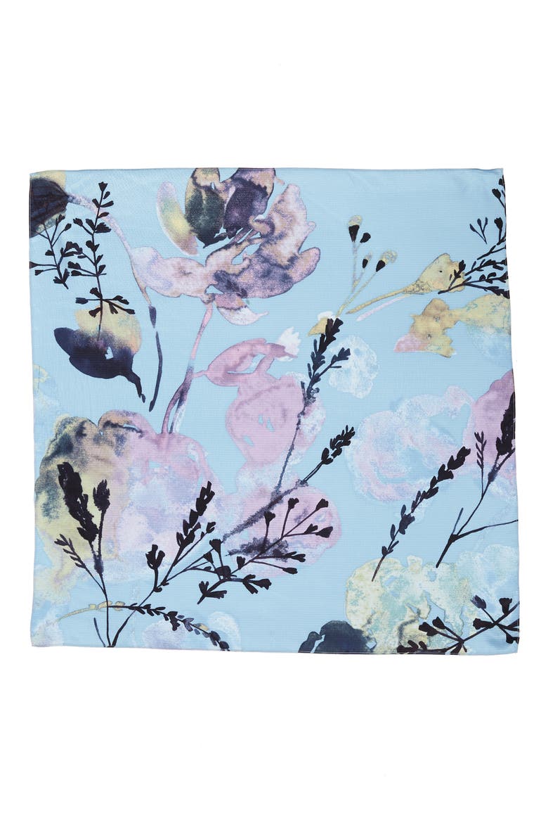 April Floral Print Hammered Silk Square Scarf, Alternate, color, BLUE APRIL FLORA PRINT