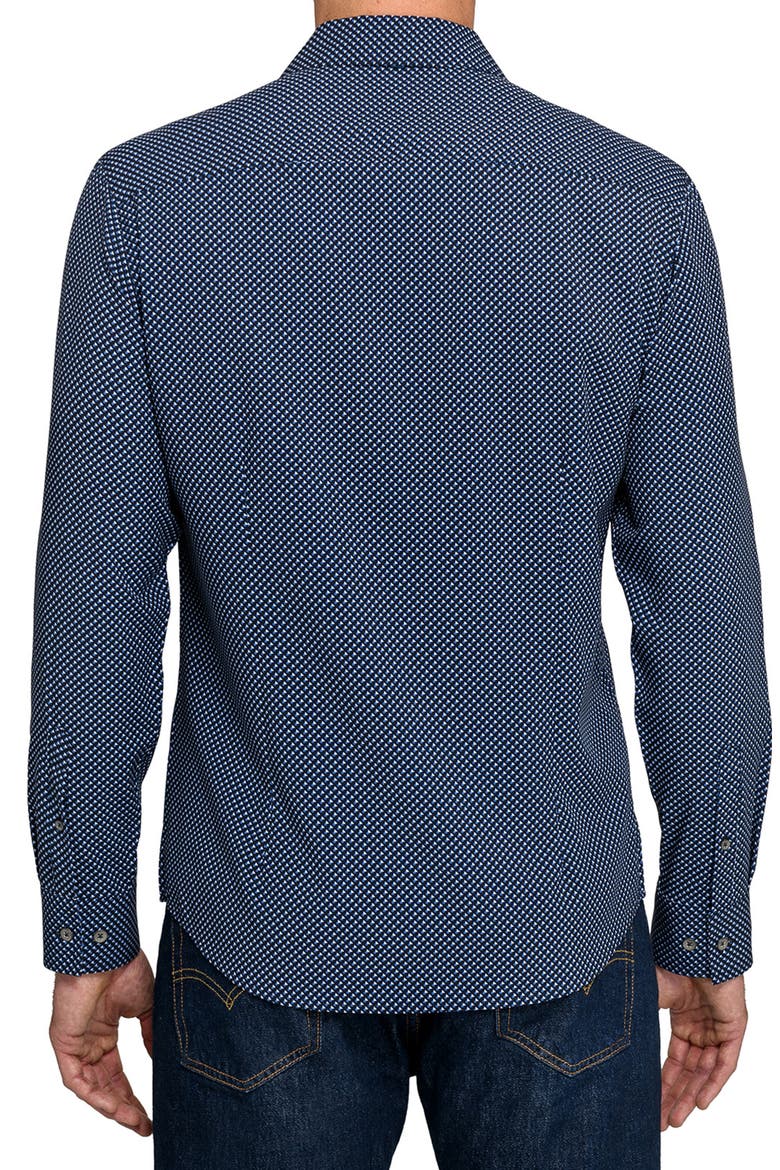 Slim Fit Navy Geometric Print Performance Button-Up Shirt, Alternate, color, NAVY