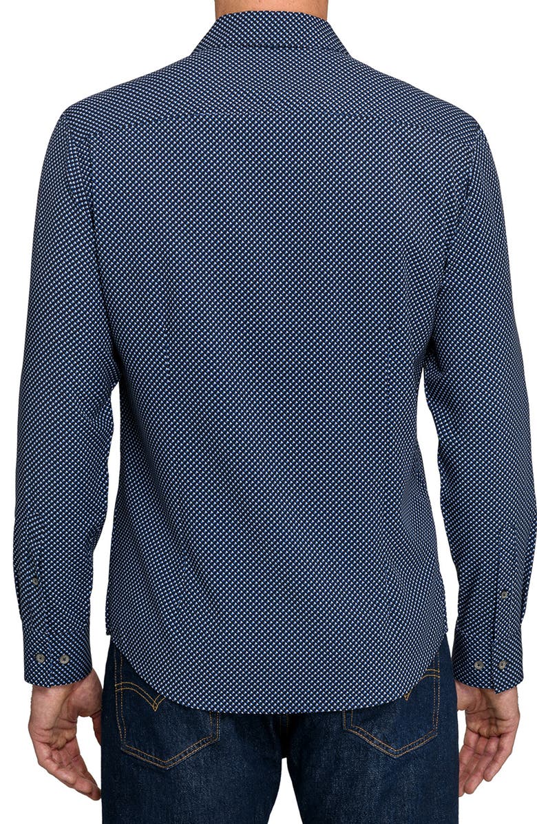 W.R.K Slim Fit Navy Geometric Print Performance Button-Up Shirt, Alternate, color, Navy