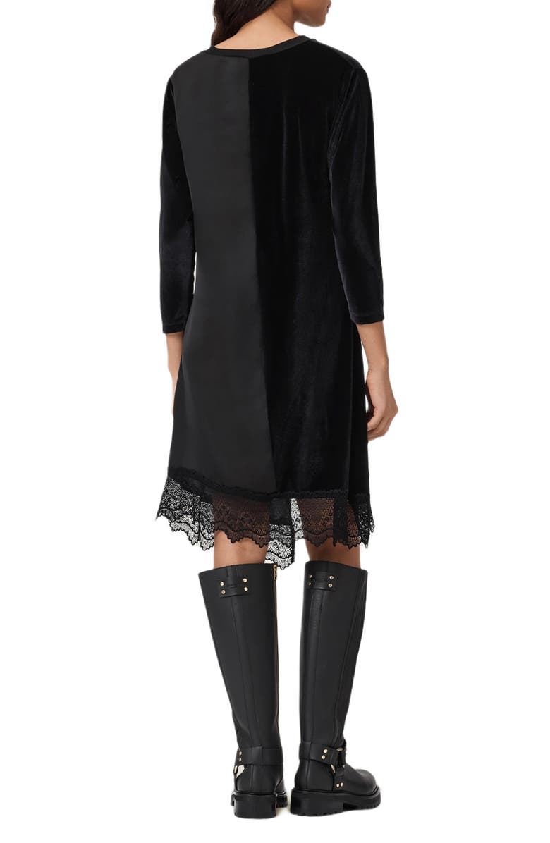 AllSaints Lana Lace Hem Velvet Dress, Alternate, color,