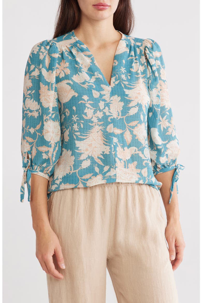 Floral Puff Sleeve Blouse, Main, color, BLUE