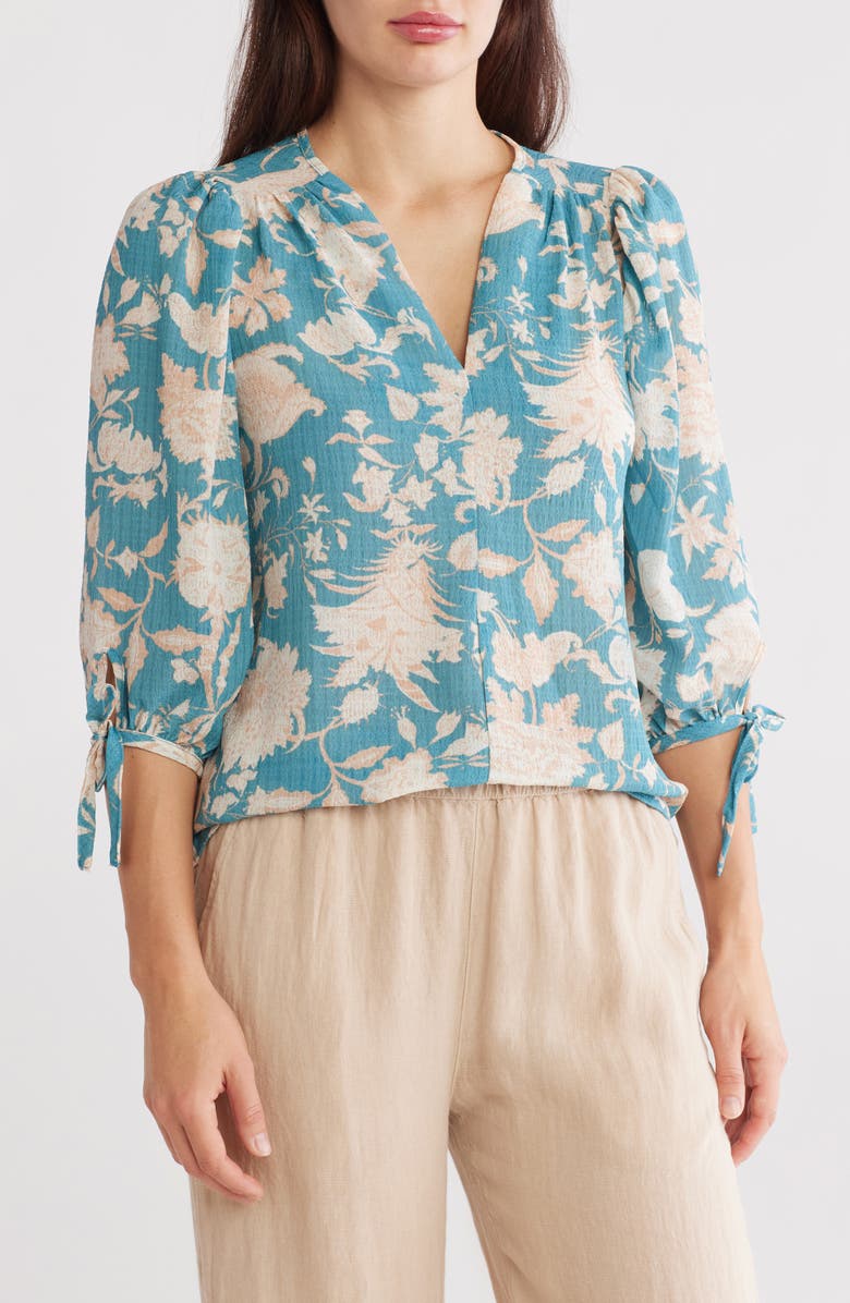 Renee C Floral Puff Sleeve Blouse, Main, color, Blue