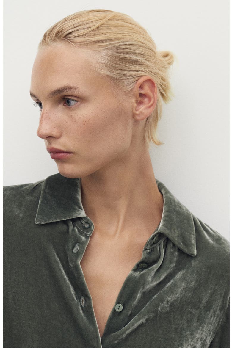 Velvet Button-Up Shirt, Alternate, color, GREEN