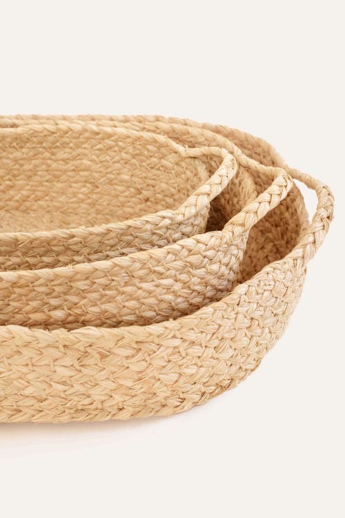 Indego Africa Set Of 3 Nesting Braided Raffia Trays In Beige