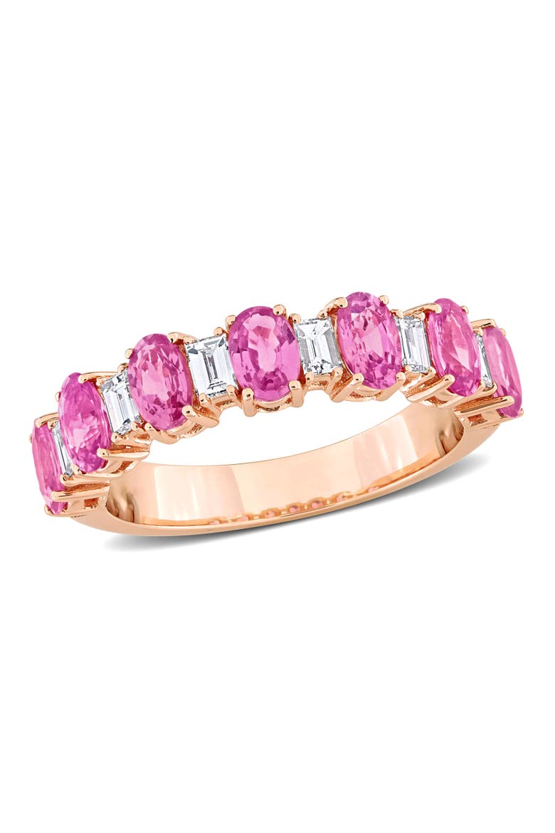 Sapphire & Diamond Anniversary Band 14k, Main, color, Pink Sapphire/Rose Gold