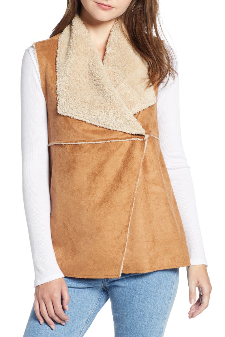 Madison Faux Shearling Vest, Alternate, color, SADDLE/ OATMEAL