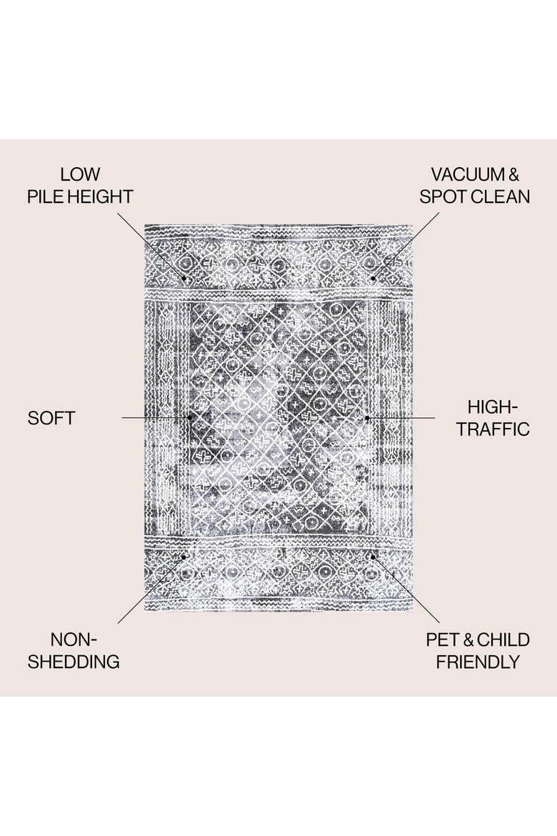 Iften Moroccan Geometric Distressed Area Rug, Alternate, color, Ivory/Black