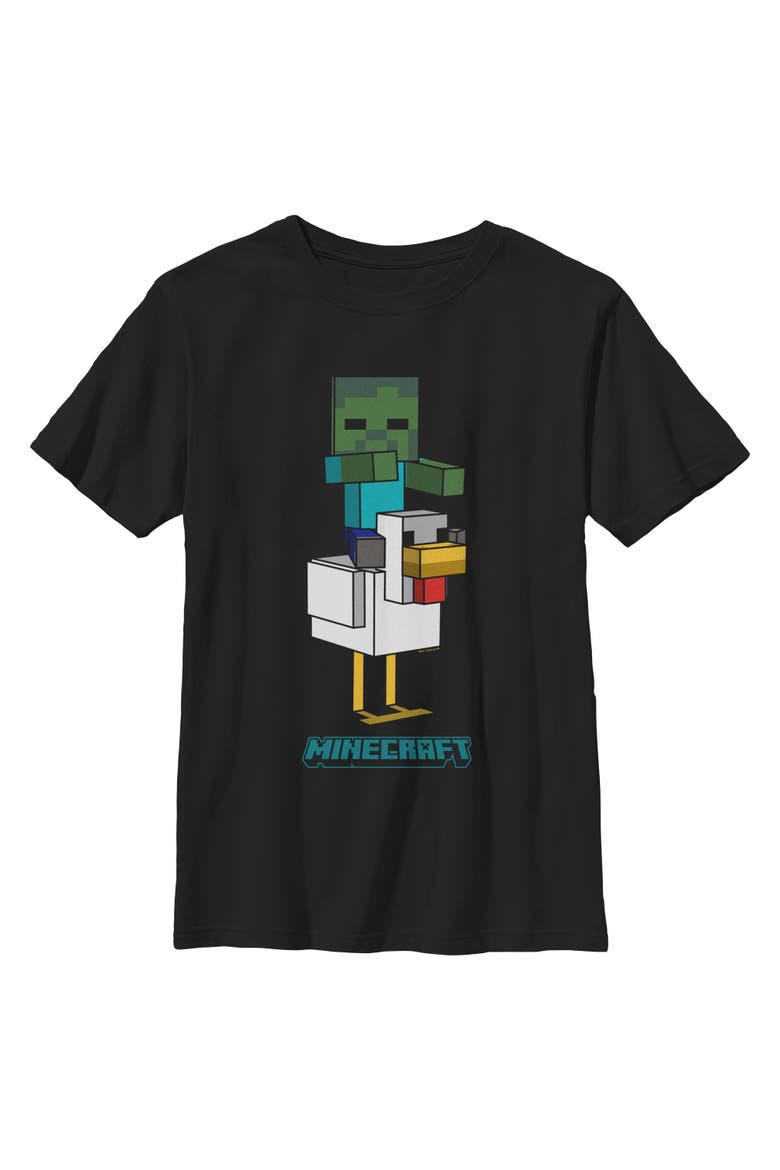 Boy's Minecraft Chicken Jockey Logo  Graphic T-Shirt, Main, color, Black