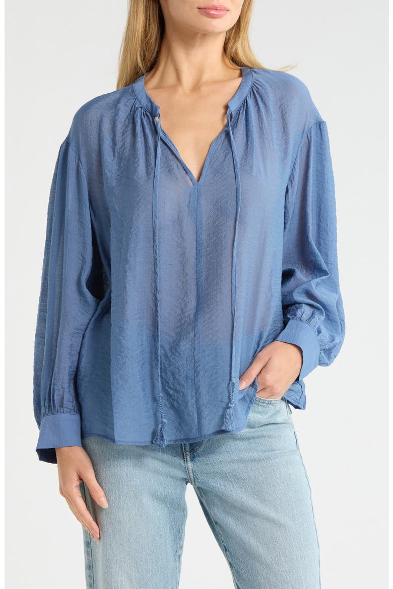 Long Sleeve Woven Top, Main, color, BRIGHT BLUE