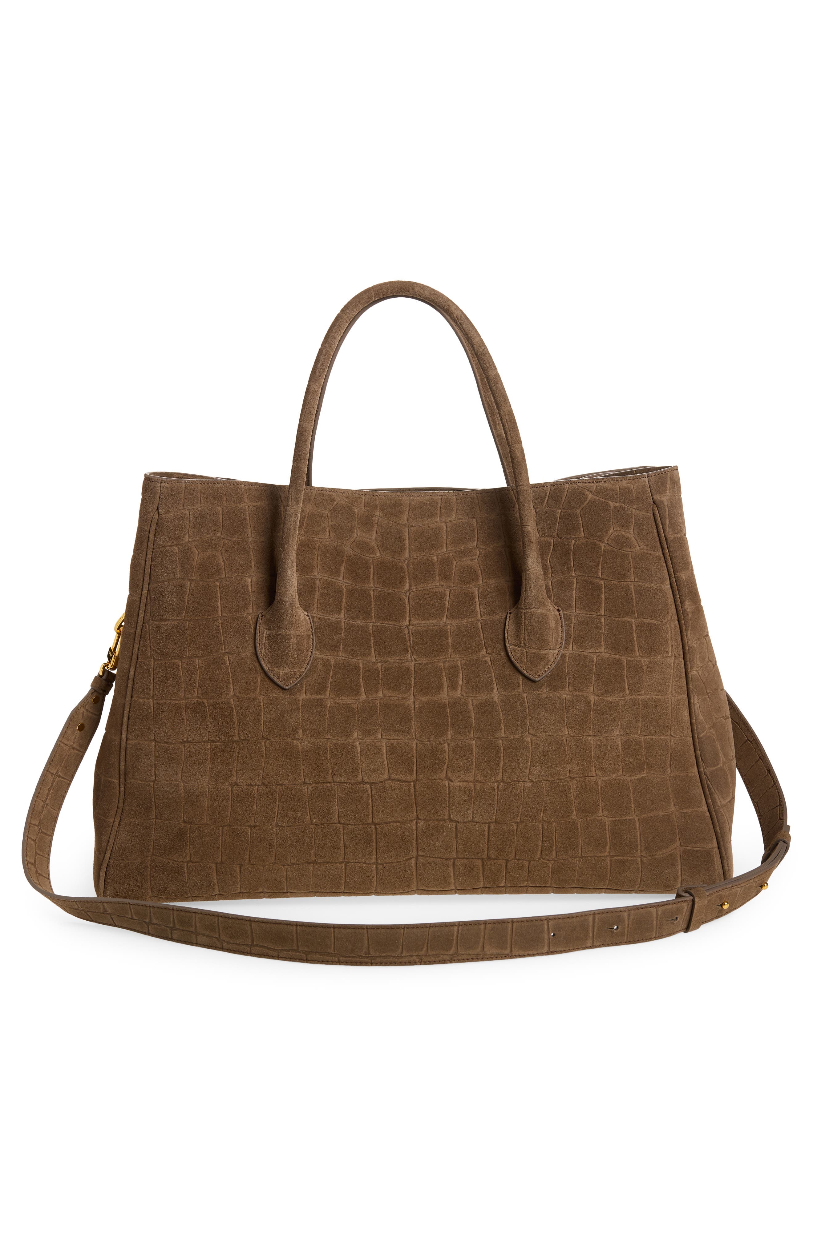 AMIRI Honey 50 Croc Embossed Suede Tote, Alternate, color, Dark Brown