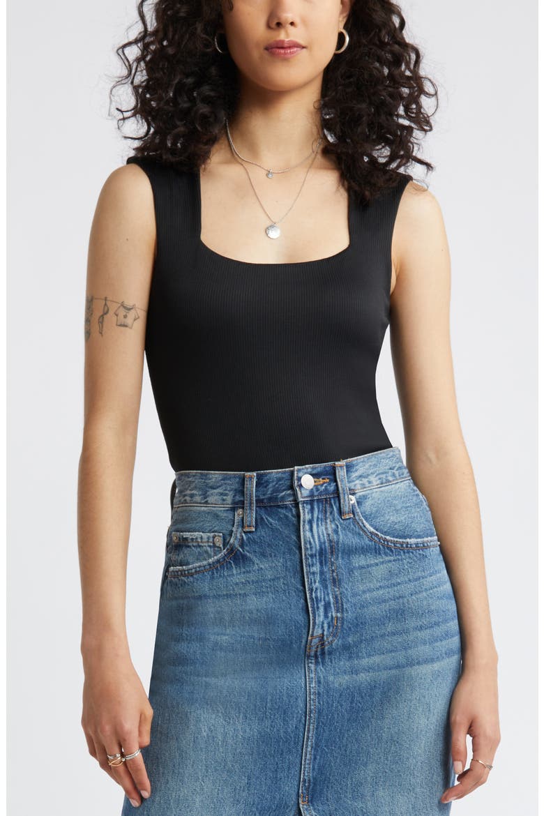 Butter Rib Square Neck Bodysuit, Main, color, BLACK JET