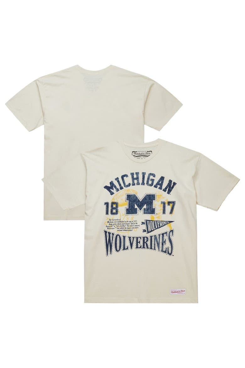 Men's Mitchell & Ness  Cream Michigan Wolverines Heritage Scholar T-Shirt, Main, color, Cream